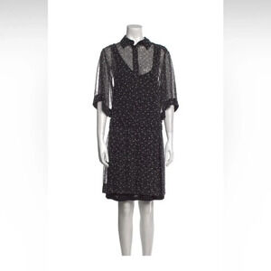 See by Chloe 3/4 sleeve pleated button up shift dress sz 8 textured